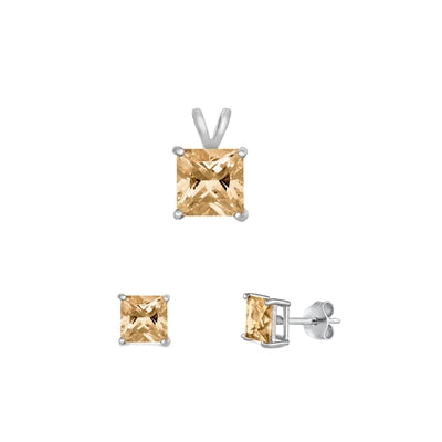 Sterling Silver Rhodium Plated Champagnge CZ Set