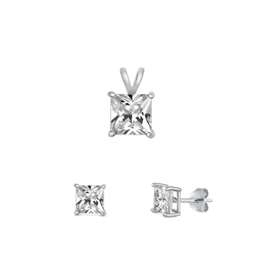 Sterling Silver Rhodium Plated Clear CZ Set