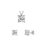 Sterling Silver Rhodium Plated Clear CZ Set