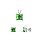 Sterling Silver Rhodium Plated Emerald CZ Set