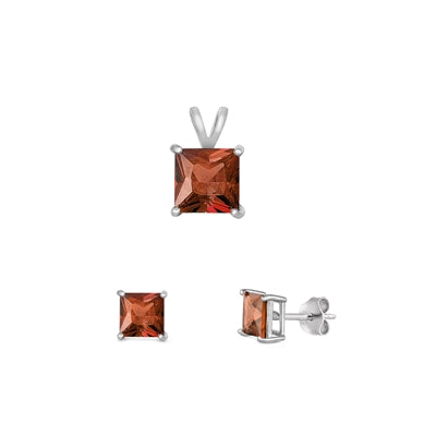 Sterling Silver Rhodium Plated Garnet CZ Set