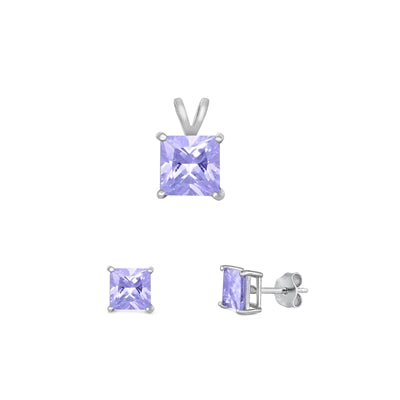 Sterling Silver Rhodium Plated Lavender CZ Set