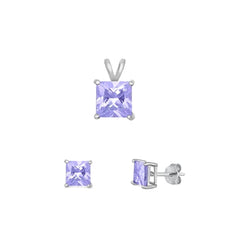 Sterling Silver Rhodium Plated Lavender CZ Set