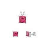 Sterling Silver Rhodium Plated Ruby CZ Set