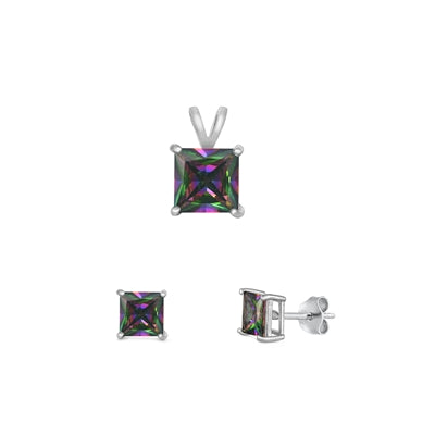 Sterling Silver Rhodium Plated Rainbow Topaz CZ Set