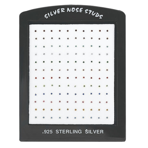 Sterling Silver Multi Colored 1.6mm CZ Ball/Bone End Nose Studs-120 Pieces