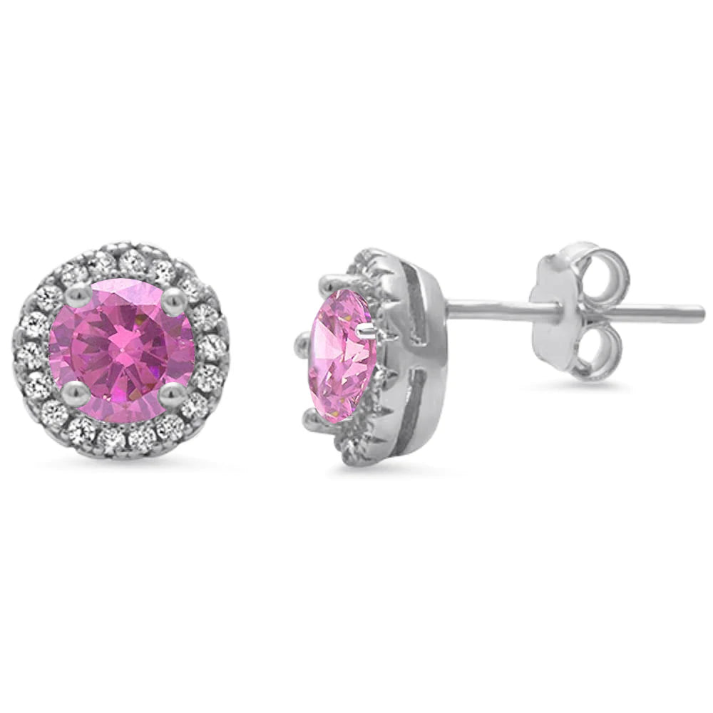 Sterling Silver Halo CZ Stud Earring And Thickness 8.35mm