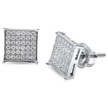 Load image into Gallery viewer, Sterling Silver Princess Black Hip Hop Micro Pave Cubic Zirconia Stud Earrings