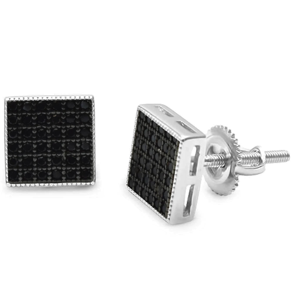 Sterling Silver Square Micro Pave Stud Earrings And Thickness 8mm