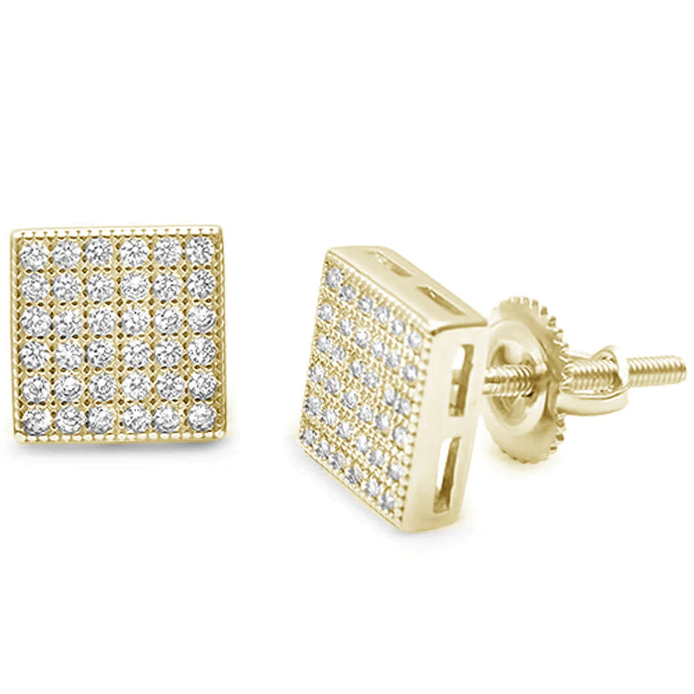 Sterling Silver Square Micro Pave Stud Earrings And Thickness 8mm