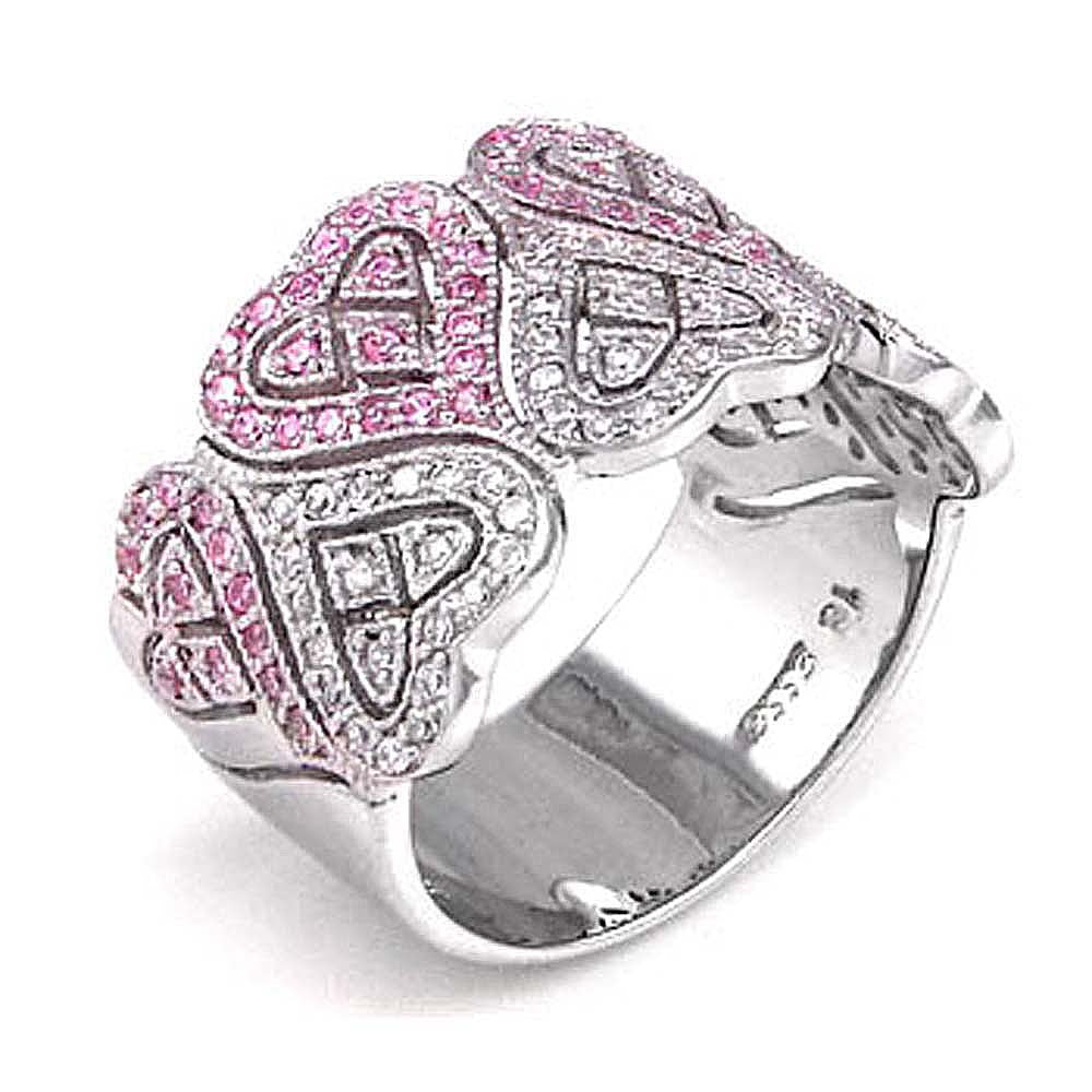Sterling Silver Cubic Zirconia Pink & Clear CZ Heart RingAnd Width 14.5 mm