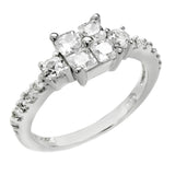 Sterling Silver Round & Square Cubic Zirconia Engagement Ring