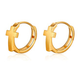 14K Yellow Gold Cross Huggie Hoop Earrings