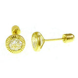 14K Yellow Gold Diamond Cut Bezel Set Round CZ With Screw Back Stud Earrings