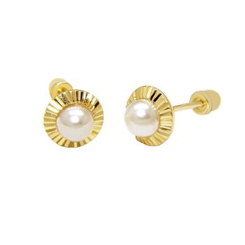14K Yellow Gold Shell Pearl Stud Earrings With Screw Back