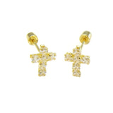 14K Gold Cubic Zirconia Cross With Screw-Back Stud Earrings