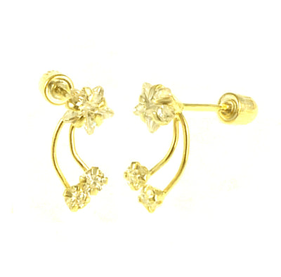 14K Yellow Gold Cubic Zirconia Star Stud Earrings With Screw Back