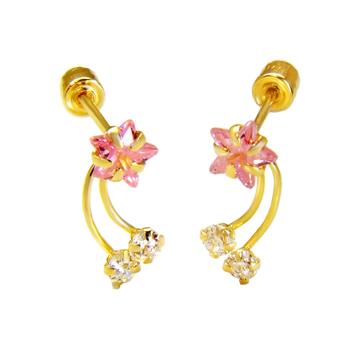 14K Gold 4mm Pink Star CZ With Screw Back Earrings