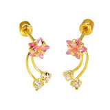 14K Gold 4mm Pink Star CZ With Screw Back Earrings