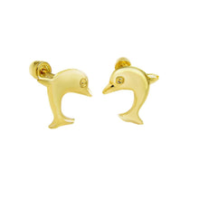 Load image into Gallery viewer, 14K Gold Dolphin Stud Earrings With Screw Back