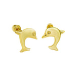 14K Gold Dolphin Stud Earrings With Screw Back