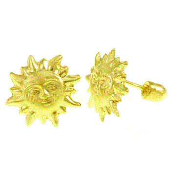 14K Yellow Gold Screw Back Sun Stud Earrings