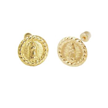 14K Yellow Gold Lady Of Guadalupe Stud Earrings With Screw Back
