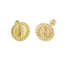 Load image into Gallery viewer, 14K Yellow Gold Lady Of Guadalupe Stud Earrings With Screw Back