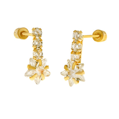 14K Yellow Gold Cubic Zirconia Flower Stud Earrings With Screw Back