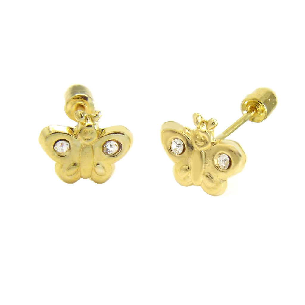 14K Gold Cubic Zirconia Butterfly With Screw-Back Stud Earrings