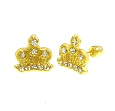 14K Yellow Gold Crown With Screw Back Stud Earrings