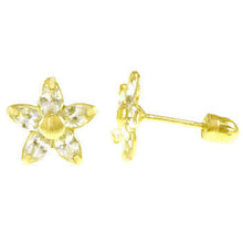 Load image into Gallery viewer, 14K Yellow Gold Cubic Zirconia Flower With Screw Back Stud Earrings
