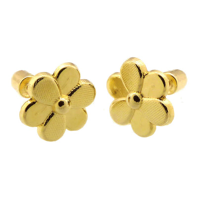 14K Yellow Gold Flower With Screw Back Stud Earrings