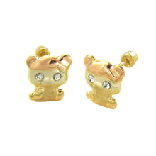 Load image into Gallery viewer, 14K Gold Tri Colors Teddy Bear With Screw-Back Stud Earrings