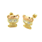14K Gold Tri Colors Teddy Bear With Screw-Back Stud Earrings