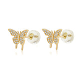 14K Yellow Gold Micro Pave CZ Butterfly Stud Earrings With Silicone Backing