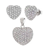 Sterling Silver Micro Pave CZ Heart Earrings And Pendant Set