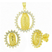 Load image into Gallery viewer, Sterling Silver Lady of Guadalupe Gold Plated Earrings and Pendant Set