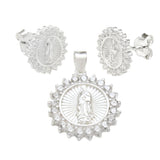Sterling Silver Lady Of Guadalupe With Cubic Zirconia Earrings And Pendant Set