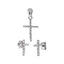Load image into Gallery viewer, Sterling Silver Cubic Zirconia Cross Earrings and Pendant Set