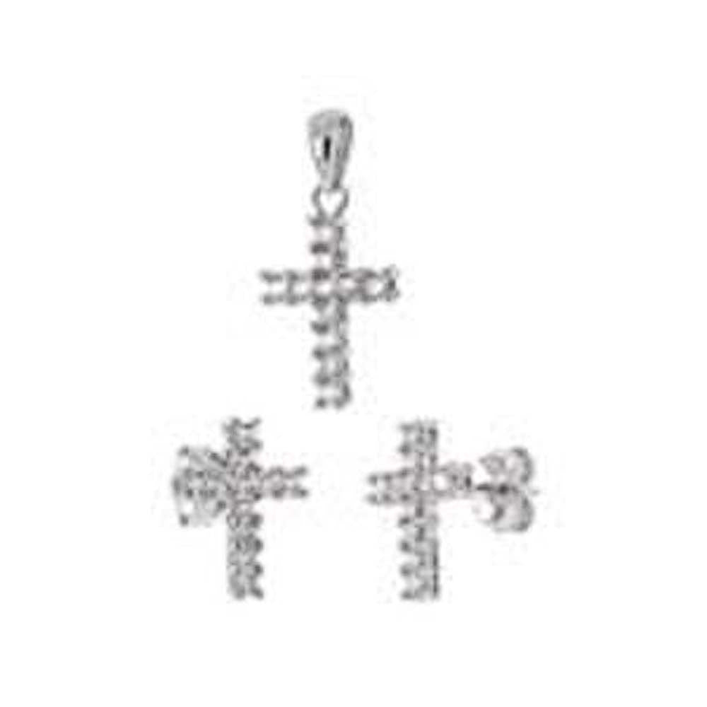 Sterling Silver Cubic Zirconia Cross Earrings and Pendant Set