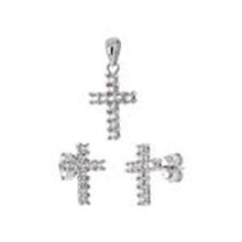Load image into Gallery viewer, Sterling Silver Cubic Zirconia Cross Earrings and Pendant Set