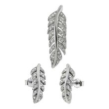 Load image into Gallery viewer, Sterling Silver CZ Feather Earring and Pendant Set