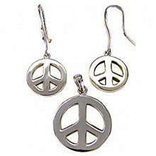 Load image into Gallery viewer, Sterling Silver Rhodium Finished Peace Sign Earrings and Pendant Set with Earring Diameter of 14MM and Pendant Diameter of 19MM