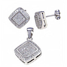 Load image into Gallery viewer, Sterling Silver Micro Pave Set Clear Cz Diamond Shape Earrings and Pendant Set with Earring Diameter of 12MM and Pendant Diameter of 20MM