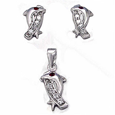 Sterling Silver Cubic Zirconia Dolphin Earring & Pendant Set