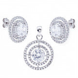 Sterling Silver Center 6MM Pave Set Round Cz Earring and Bracelet Set with Pendant Diameter of 15.30MM and Earring Diameter of 13.70MM