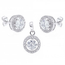 Load image into Gallery viewer, Sterling Silver 6MM Round Clear Cz Earring and Pendant Set with Earring and Pendant Dimension of 11MMx11MM