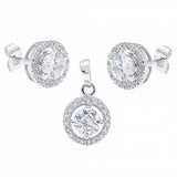 Sterling Silver 6MM Round Clear Cz Earring and Pendant Set with Earring and Pendant Dimension of 11MMx11MM