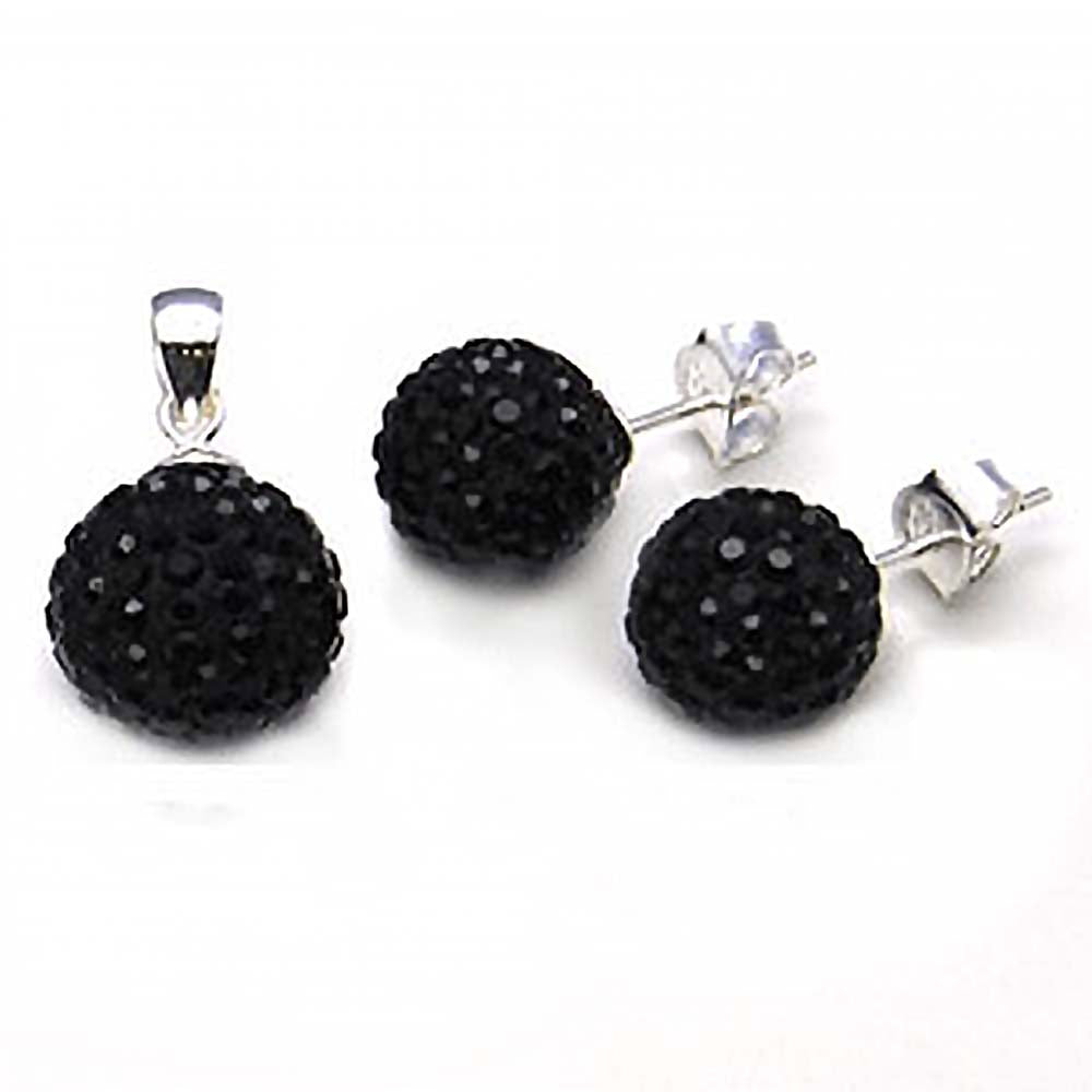 Sterling Silver Black Disco Ball 10MM Earrings and 12MM Pendant Set